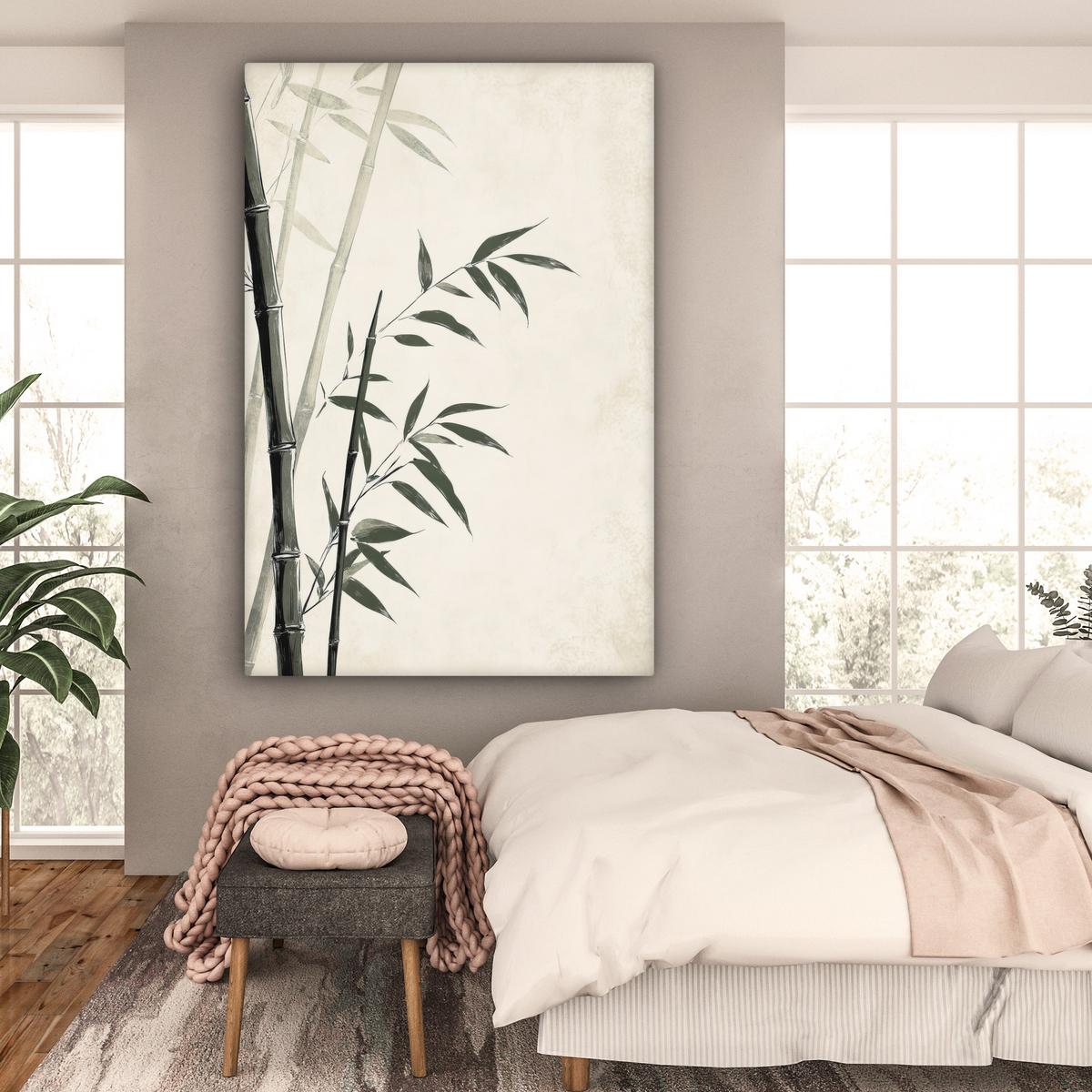 LEINWANDBILD Japandi - Bambus - Beige Deko Groß 90x140 cm - Eukalyptusholzfarben, Textil (90/140cm) - MuchoWow
