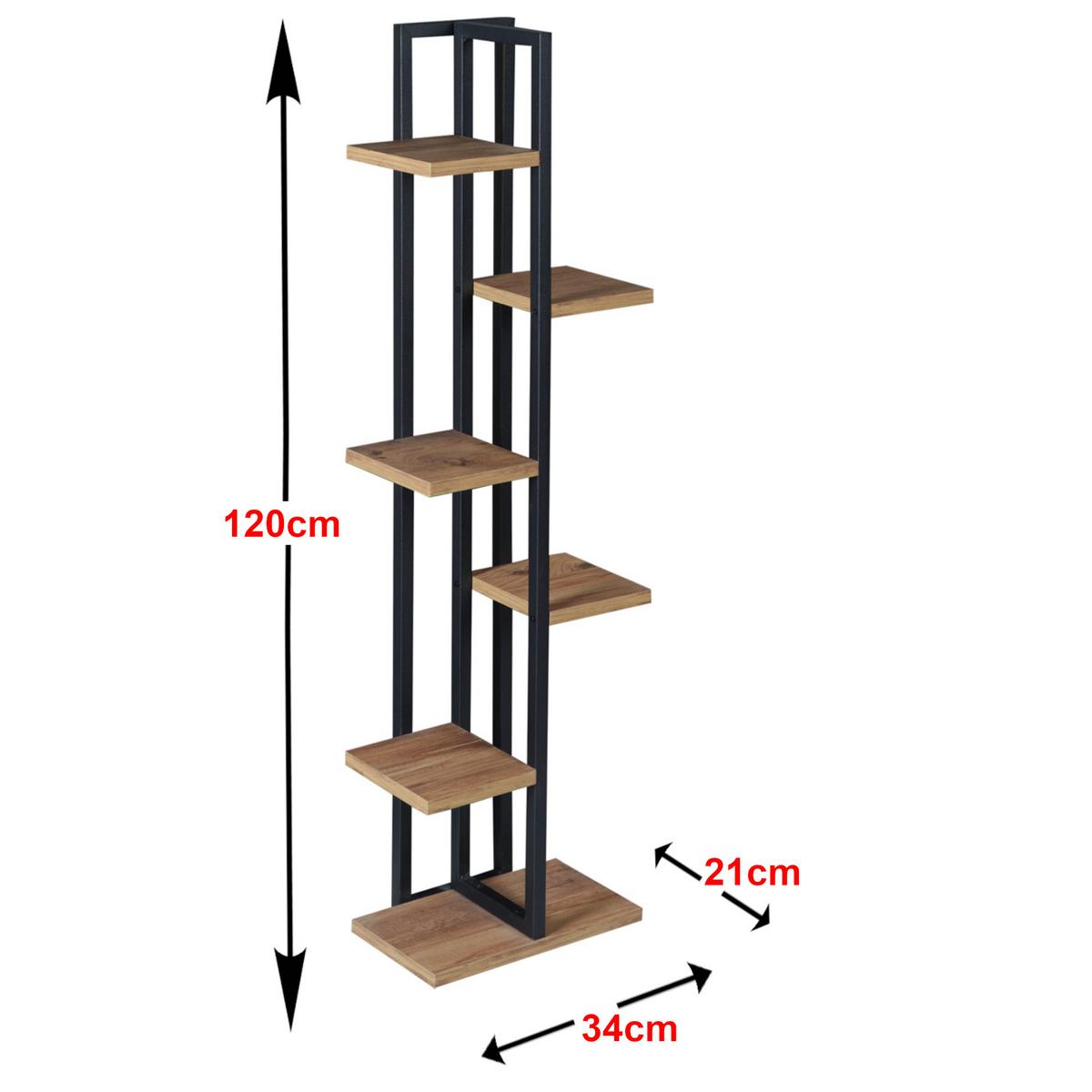 PFLANZENREGAL Tohmajärvi - Walnussfarben/Schwarz, Holzwerkstoff/Metall (34/120/21cm) - [en.casa]