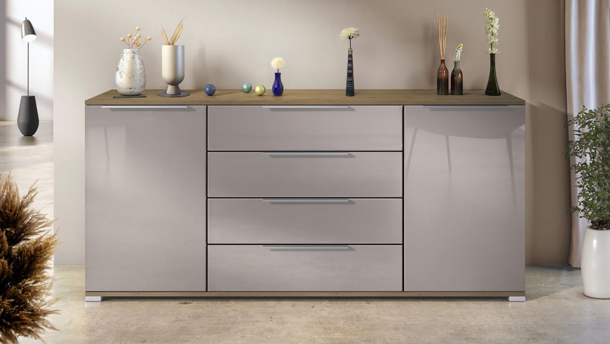 SIDEBOARD Linio Sandgrau Hochglanz - Sandfarben, Holzwerkstoff (166.5/75.5/35cm) - Vladon
