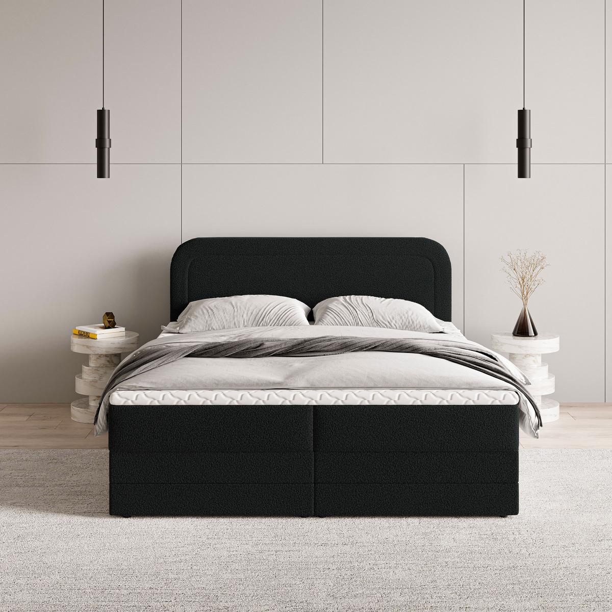 BOXBETT ARMEL 180x200 cm mit Matratze und Topper - Schwarz - Schwarz, Holz (180/200cm) - MASSENO