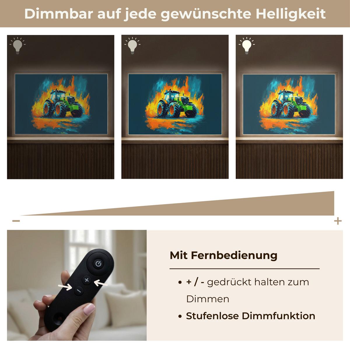 NACHTTISCHLAMPE MIT AKKU Abstrakt - Traktor - Grün 60x40 cm - Dunkelblau, Holzwerkstoff (8/60/40cm) - OnlyWow
