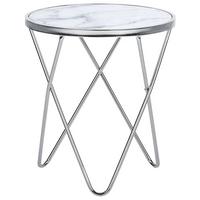 BEISTELLTISCH Marmor Optik weiß/silber 50 cm Meridian - Silberfarben/Weiß, Glas (50/50/55cm) - Beliani