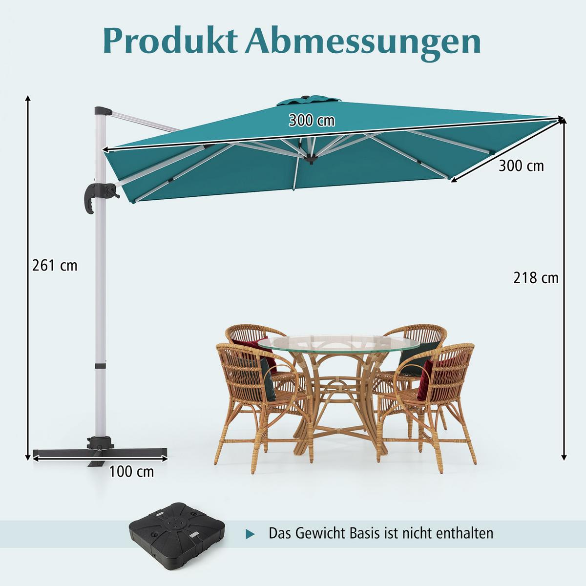 SONNENSCHIRM 300cm Blau - Blau, Metall (300/300cm) - COSTWAY