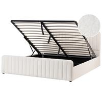 BETT mit Stauraum 180/200 Bouclé Weiß Lunan - Schwarz/Weiß, Textil (180/200cm) - Beliani