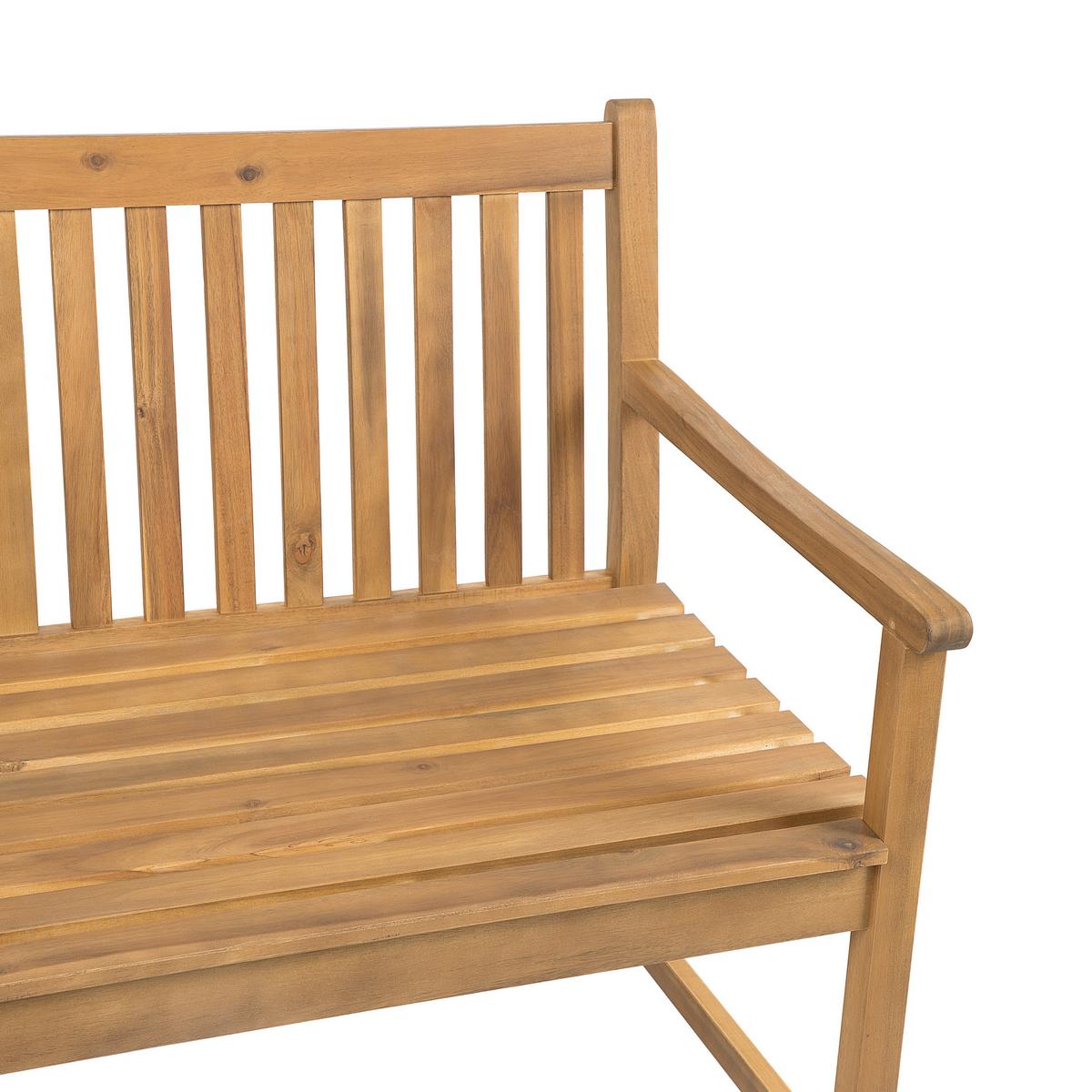 GARTENBANK zertifiziertes Holz hellbraun Auflage blau gestreift 160 cm Vivara - Hellbraun/Blau, Holz (160/88/61cm) - Beliani