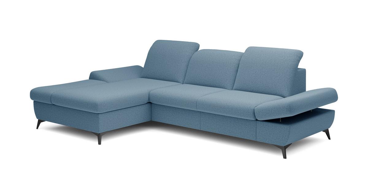 ECKSOFA FELICE L-S Blau Geflochtener Stoff mit Schlaffunktion - Hellblau, Holz (284/166cm) - MASSENO