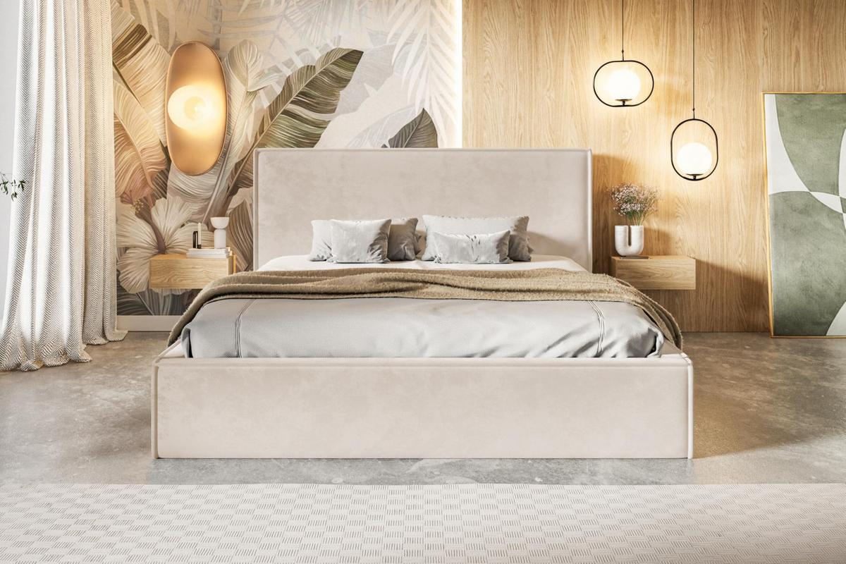 BETT 90x200 - Polsterbett mit Bettkasten und Metallrahmen - Modern Betten - Amor-Samtstoff - Kollektion Milano - Beige - Beige, Holz/Textil (90/200cm) - Alpi-Möbel