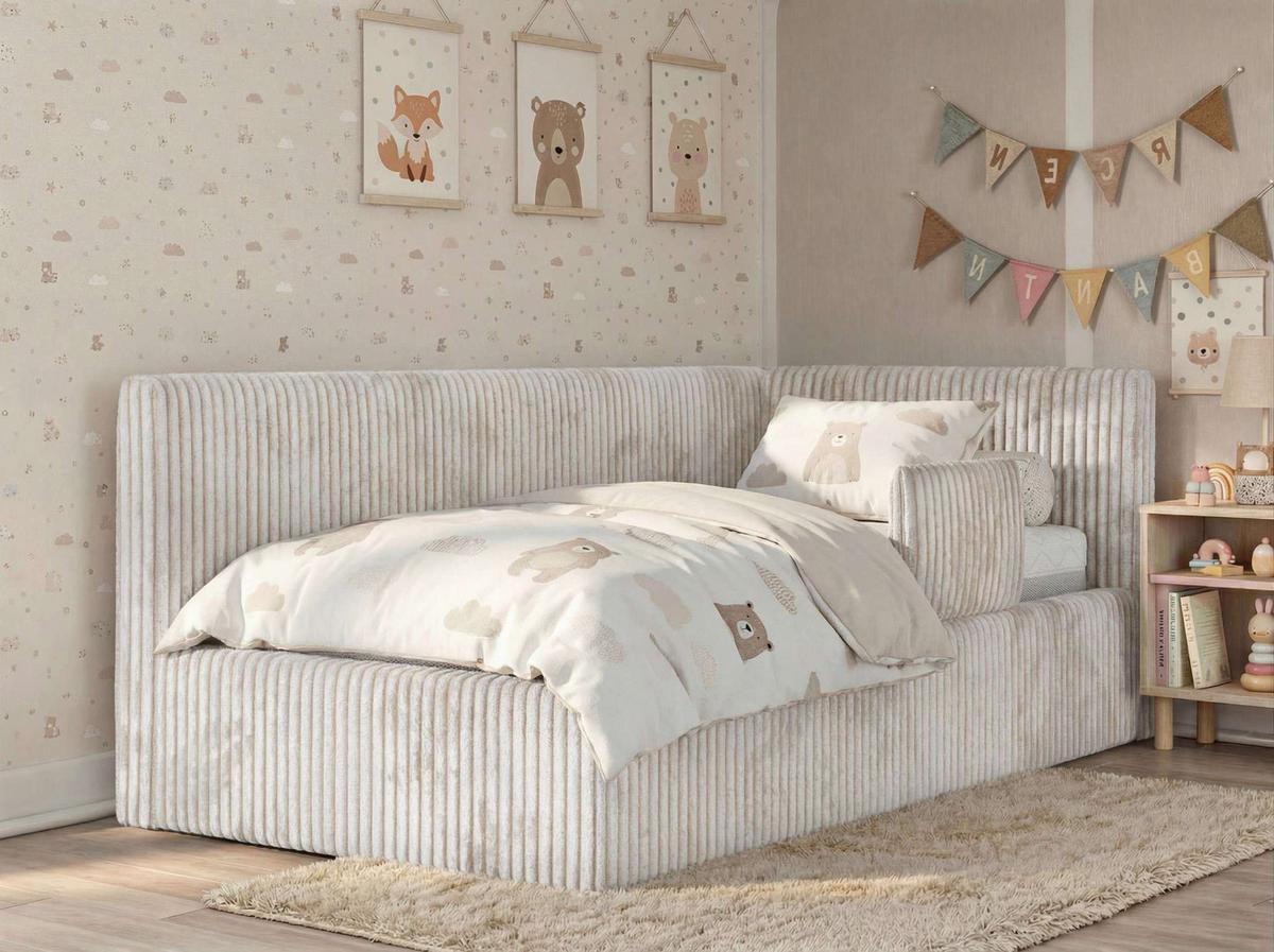 POLSTERBETT TILVO ALTA 90/200 - Beige Cord - Taschenfederkernmatratze - Rechts - Beige, Textil (200/90cm) - MKS
