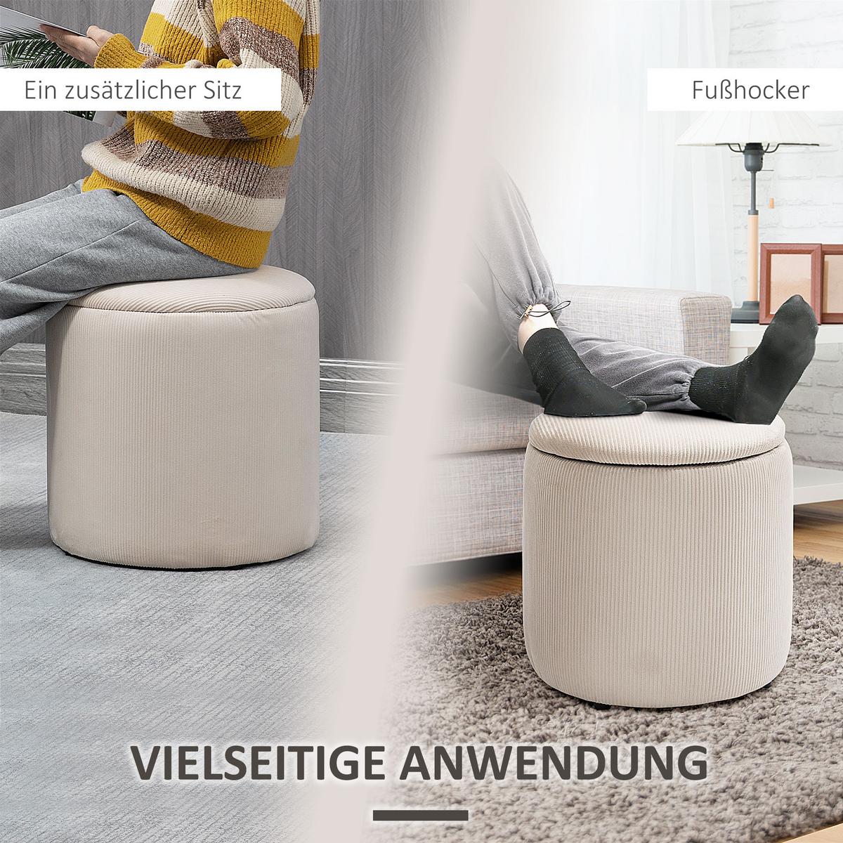 SITZHOCKER 2er-Set mit Stauraum Cremeweiß 40 x 40 x 41 cm - Weiß, Kunststoff (40/41/40cm) - HOMCOM