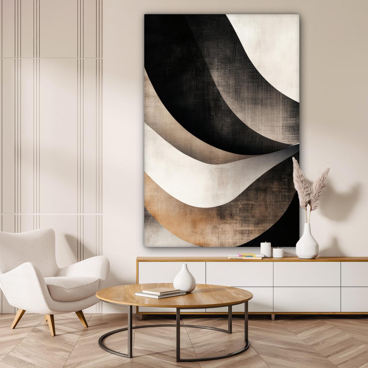 LEINWANDBILD Abstrakt - Wellen - Schwarz - Verwittert Deko Groß 90x140 cm - Trüffeleichefarben, Textil (90/140cm) - MuchoWow