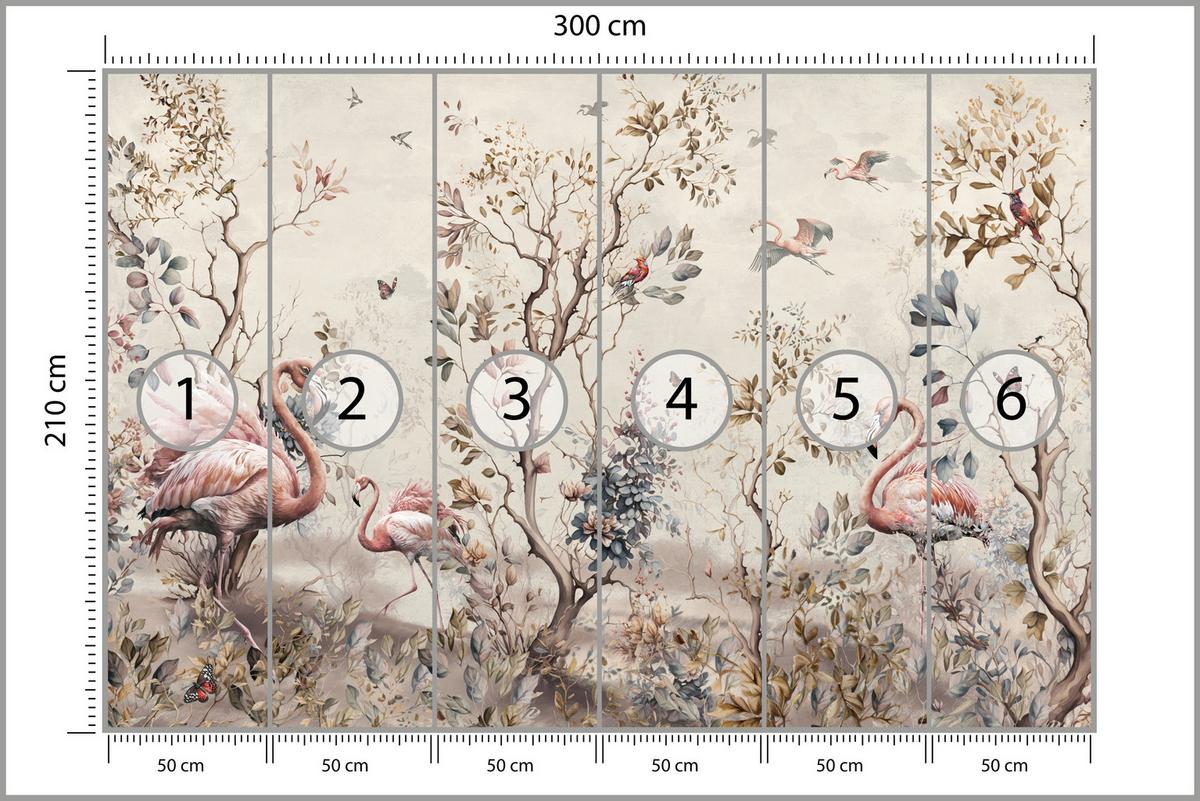 FOTOTAPETE für Wohnzimmer Wunderschöne Flamingos Natur Schmetterlinge 300x210 - Multicolor, Papier (300/210cm) - Muralo