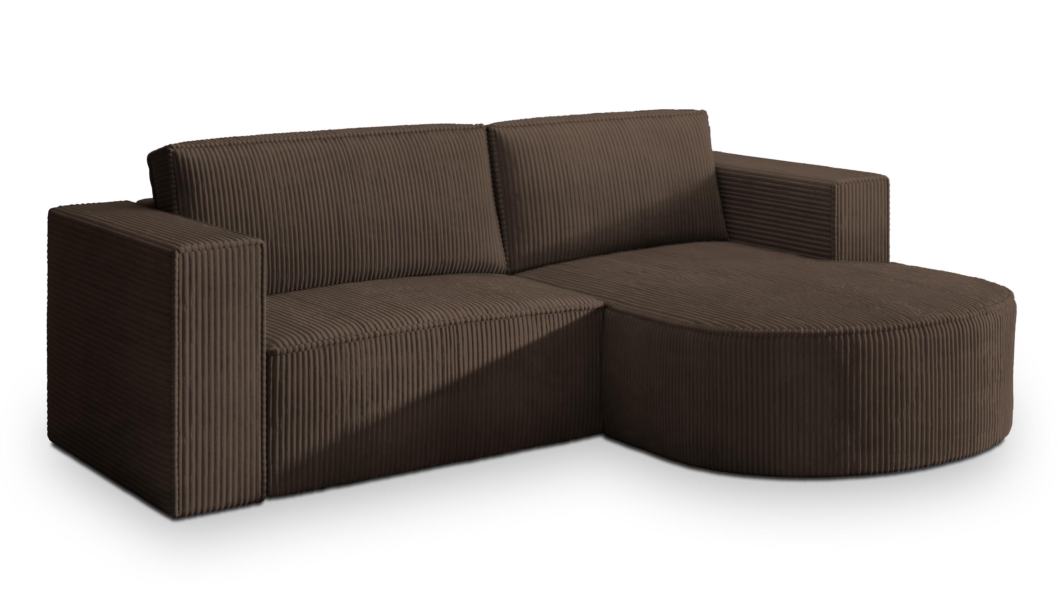 ECKSOFA SORELA P R-S Braun Kordstoff mit Schlaffunktion - Braun, Holz (263/174cm) - MASSENO