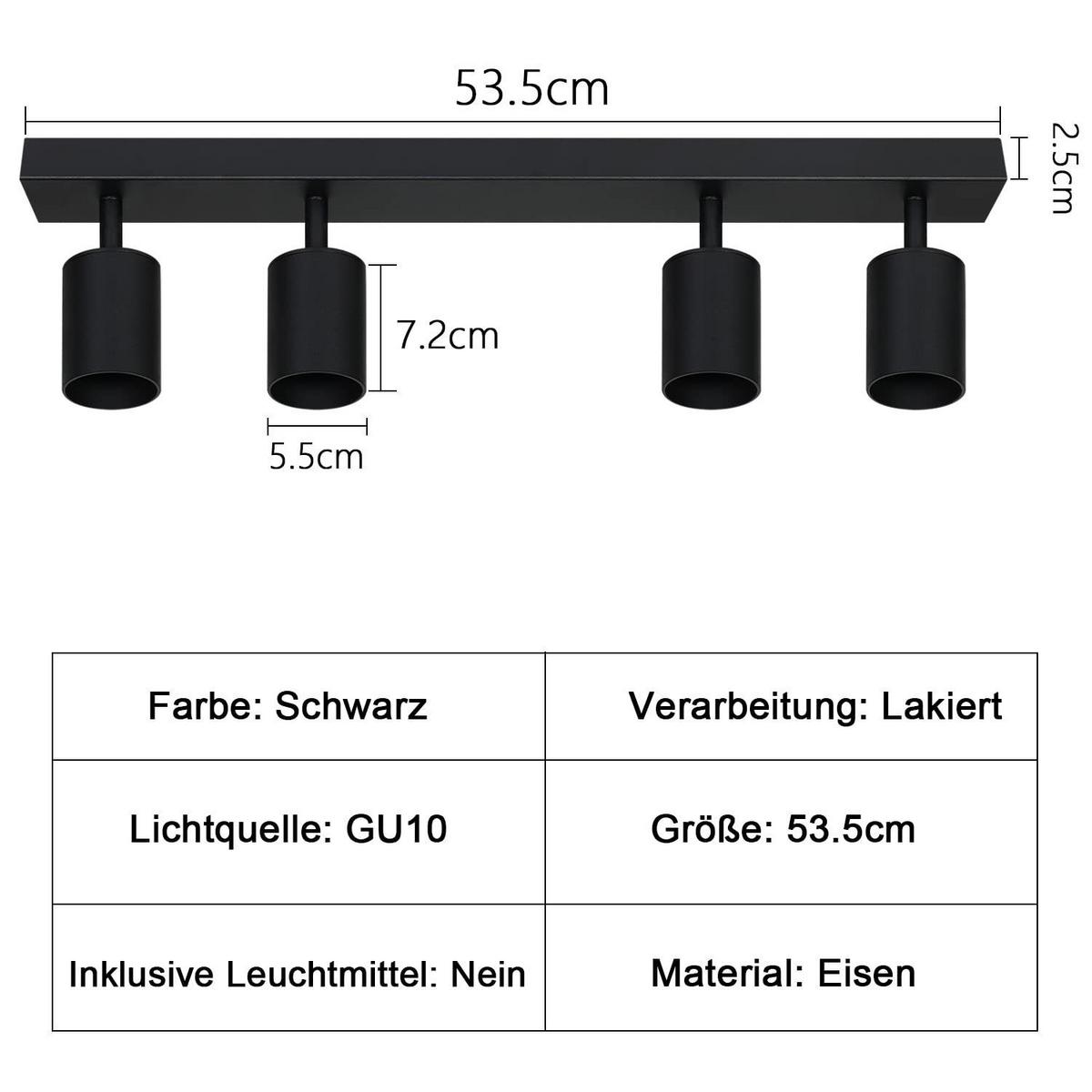 DECKENSTRAHLER Strahlma 5/14.4/53.5 cm - Schwarz, Metall (53.5/5/14.4cm) - ZMH