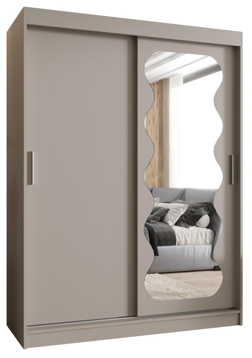 SCHIEBETÜRENSCHRANK mit Spiegel SPOTI 200/150/62 2-türig - Kaschmir/Silberfarben, Holz (150/200/62cm) - MÖBEL KRYSPOL