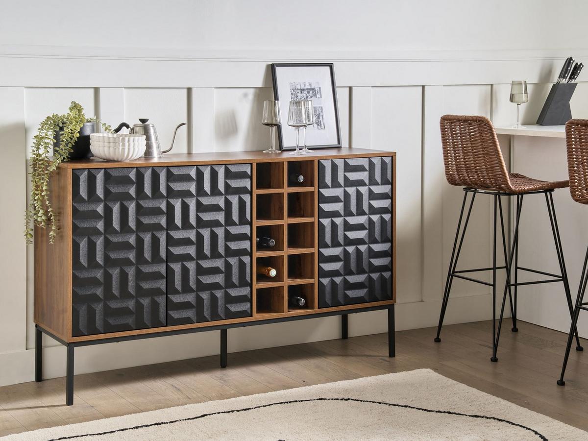 WEINREGAL Dunkelbraun Caraquet - Schwarz/Braun, Holzwerkstoff (140/85/40cm) - Beliani