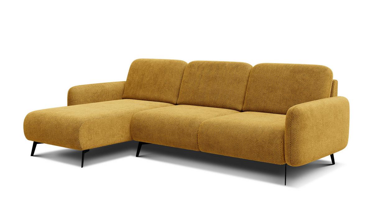 ECKSOFA FEBE 4-Sitzer links, dunkelgelb - Gelb/Schwarz, Holz/Textil (264/157cm) - Wozimo