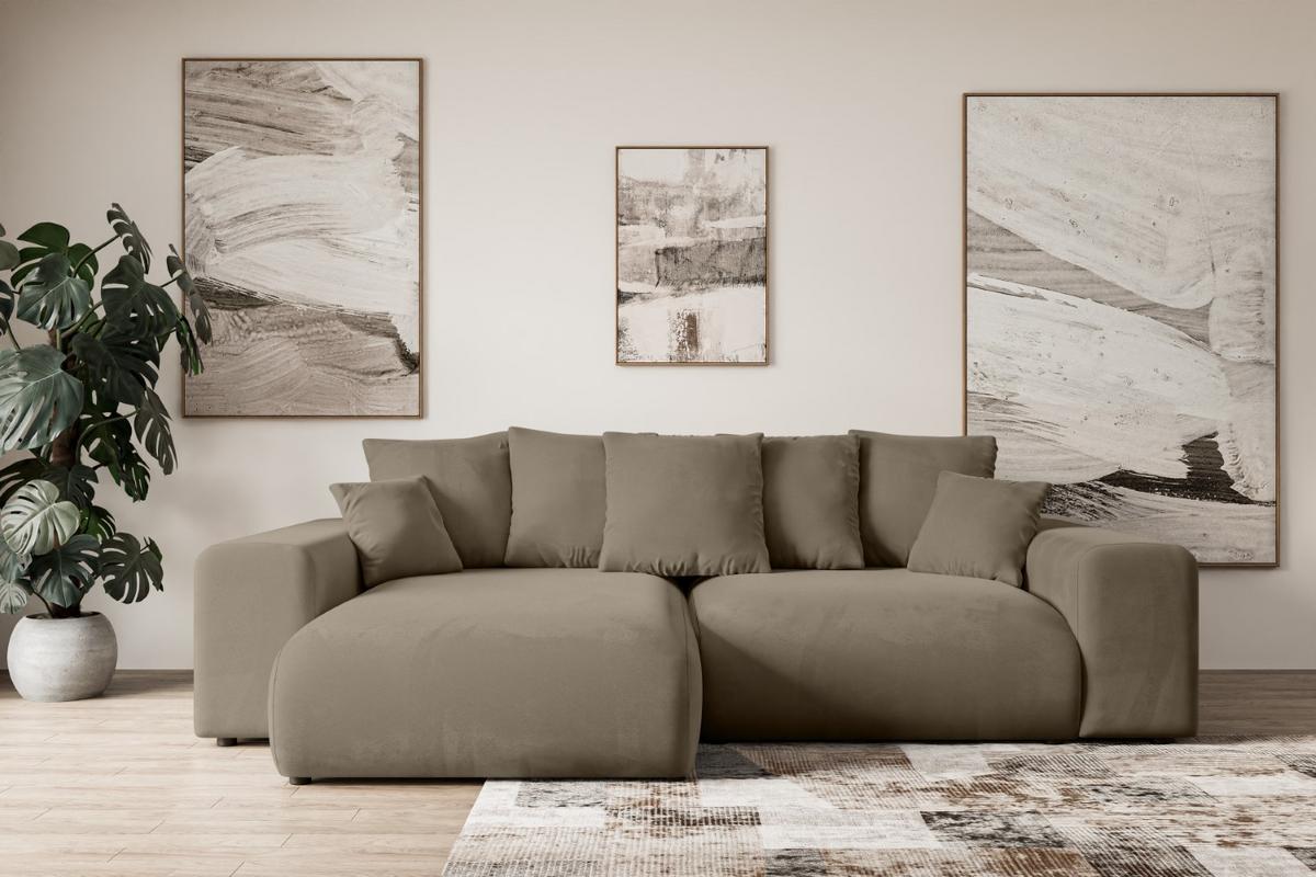 ECKSOFA Ottomane links ESKAR-L 266x176x72 Braun Velours - Schwarz/Braun, Holzwerkstoff/Kunststoff (266/176cm) - ALTDECOR