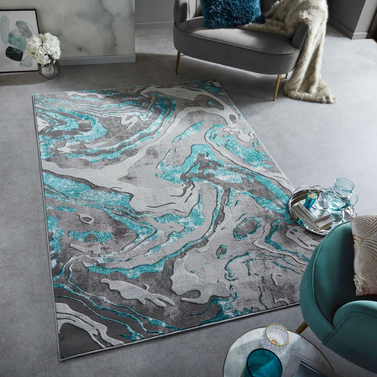 TEPPICH OUSE, abstrakt, Grün-Grau, 80 x 150 cm - Grün, Textil (80/150cm) - KADIMA DESIGN