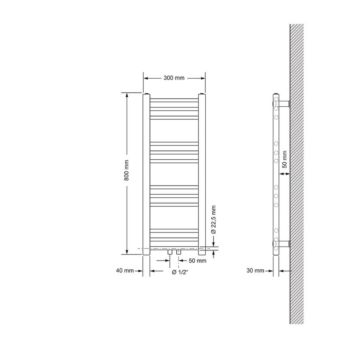 BADHEIZKÖRPER Sahara 300x800 mm Anthrazit gerade mit Mittelanschluss - Anthrazit, Metall (30/80/3cm) - LuxeBath