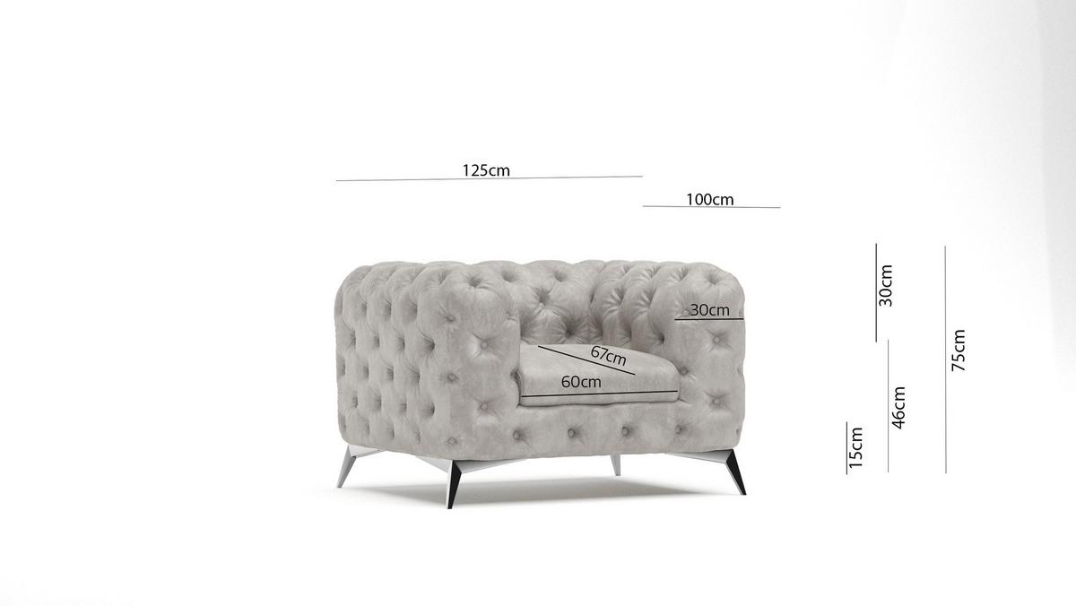 SITZGARNITUR 3+2+1 Chesterfield Quantum Grau Samt - Silberfarben/Grau, Holz/Textil (225/75/100cm) - S-Style