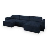WOHNLANDSCHAFT FENTO Blau Kordstoff mit Schlaffunktion - Blau, Holz (347/90/148cm) - MASSENO