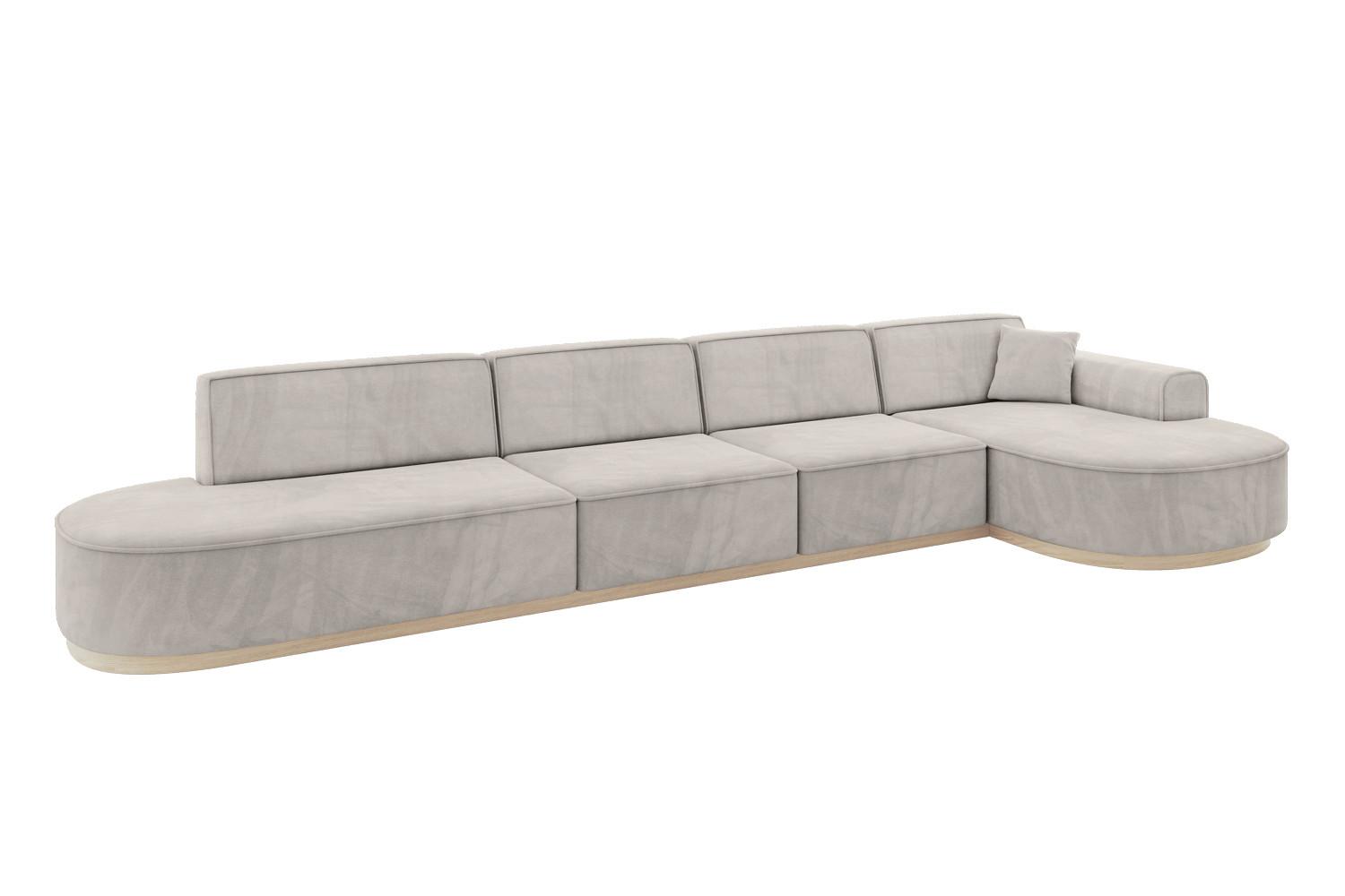 ECKSOFA Ottomane Rechts MARI-L3-v1 - 413x171x83 cm Hellbraun Velours - Hellbraun, Holzwerkstoff/Textil (171/413cm) - ALTDECOR