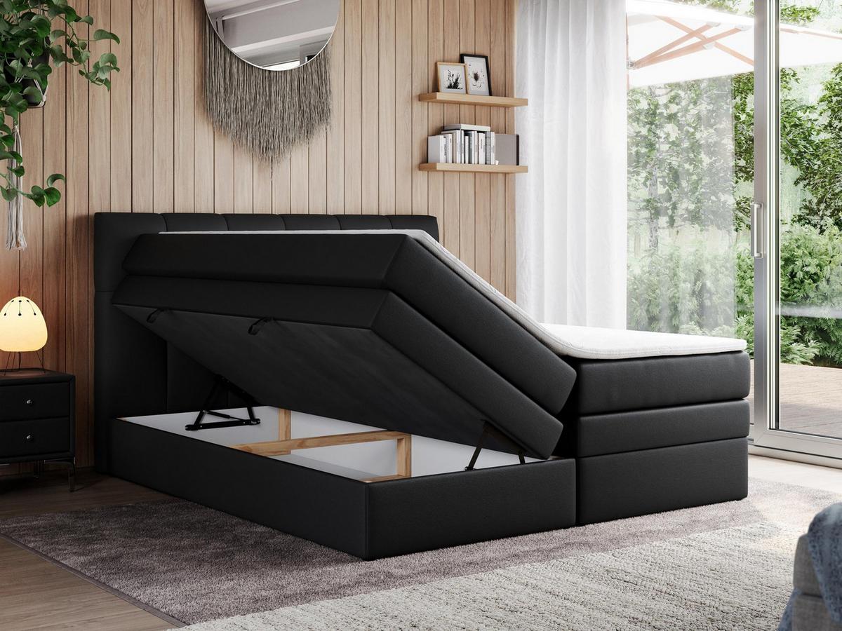 BOXSPRINGBETT ALVIN KING 140/200 Schwarz Kunstleder - H3 - Schwarz, Holz/Textil (140/200cm) - MKS