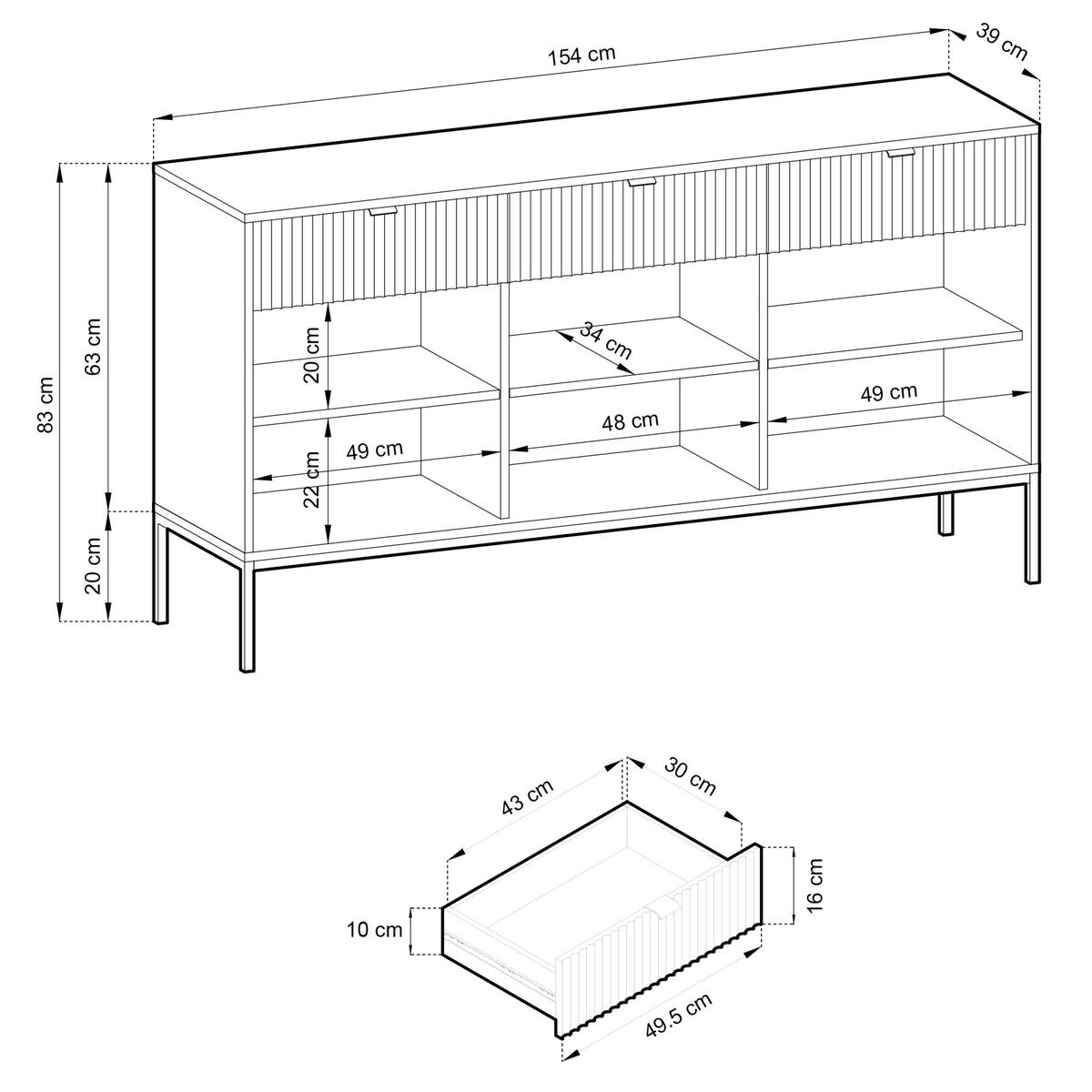 SIDEBOARD STELLARE 154x39x83 cm mit 3 Schubladen und 3 Türen Eichefarben - Braun, Holzwerkstoff (154/83/39cm) - MASSENO