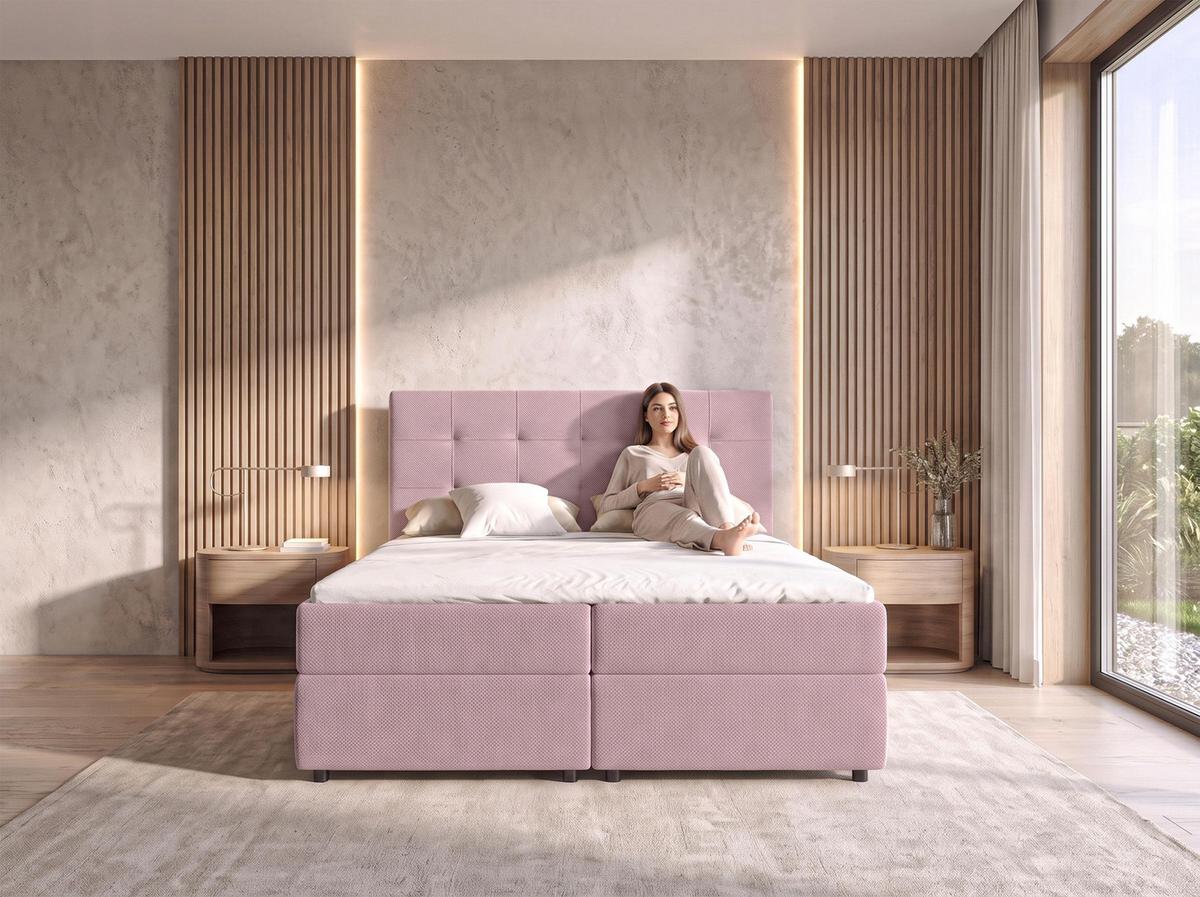 BOXBETT SAKARYA 140x200 cm mit Bettkasten und Matratze - Rosa + TOPPER - Schwarz/Rosa, Holz/Holzwerkstoff (140/200cm) - AX Living