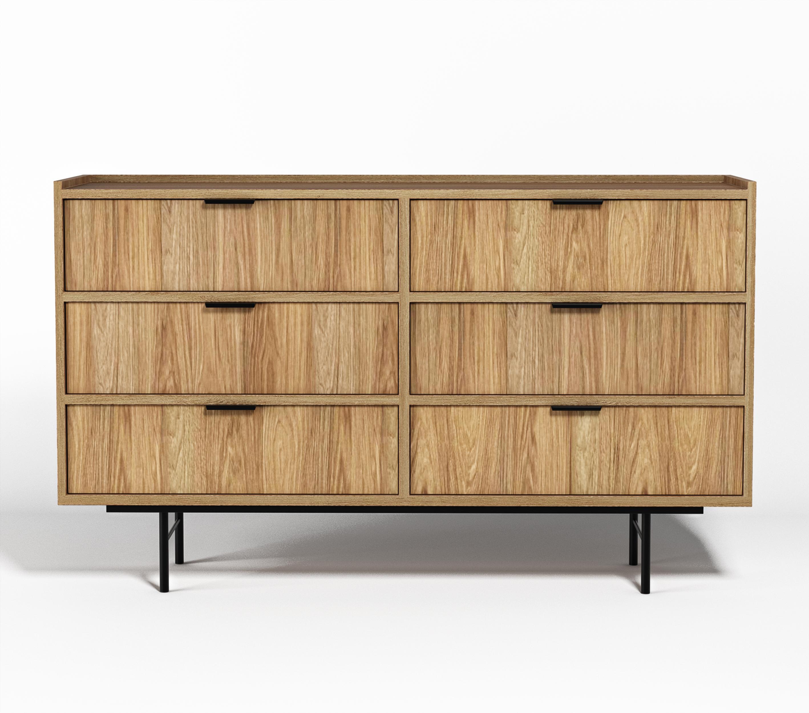 SIDEBOARD Nordiva 6S Hikora Natur 150/90/40 cm – Metallgestell - Schwarz/Naturfarben, Holzwerkstoff/Metall (150/90/40cm) - AX Living