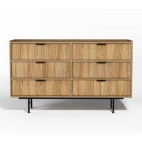 SIDEBOARD Nordiva 6S Hikora Natur 150/90/40 cm – Metallgestell - Schwarz/Naturfarben, Holzwerkstoff/Metall (150/90/40cm) - AX Living