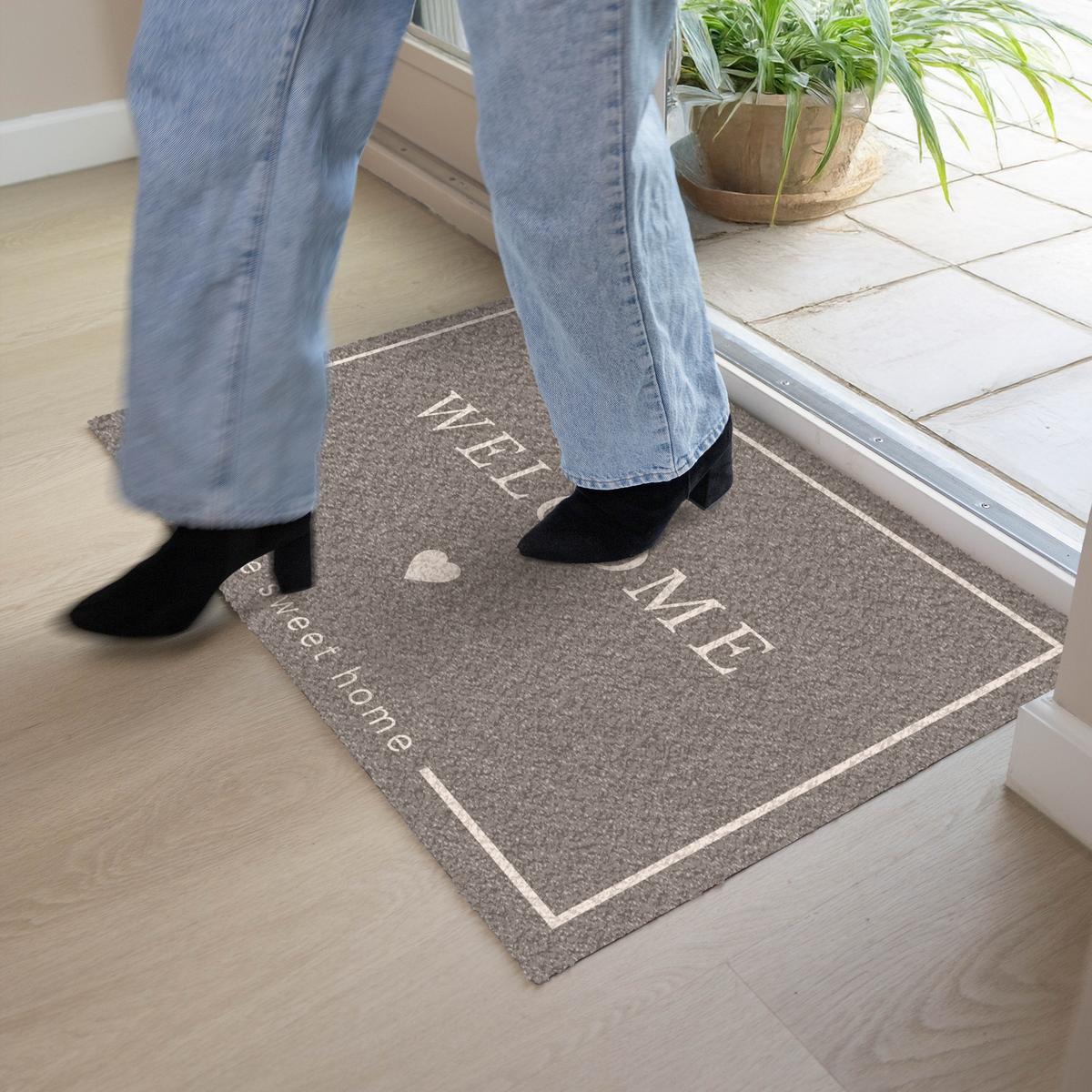 FUSSMATTE Willkommen - Braun Schmutzfänger 90x60 cm - Taupe, Kunststoff (90/0.4cm) - MuchoWow