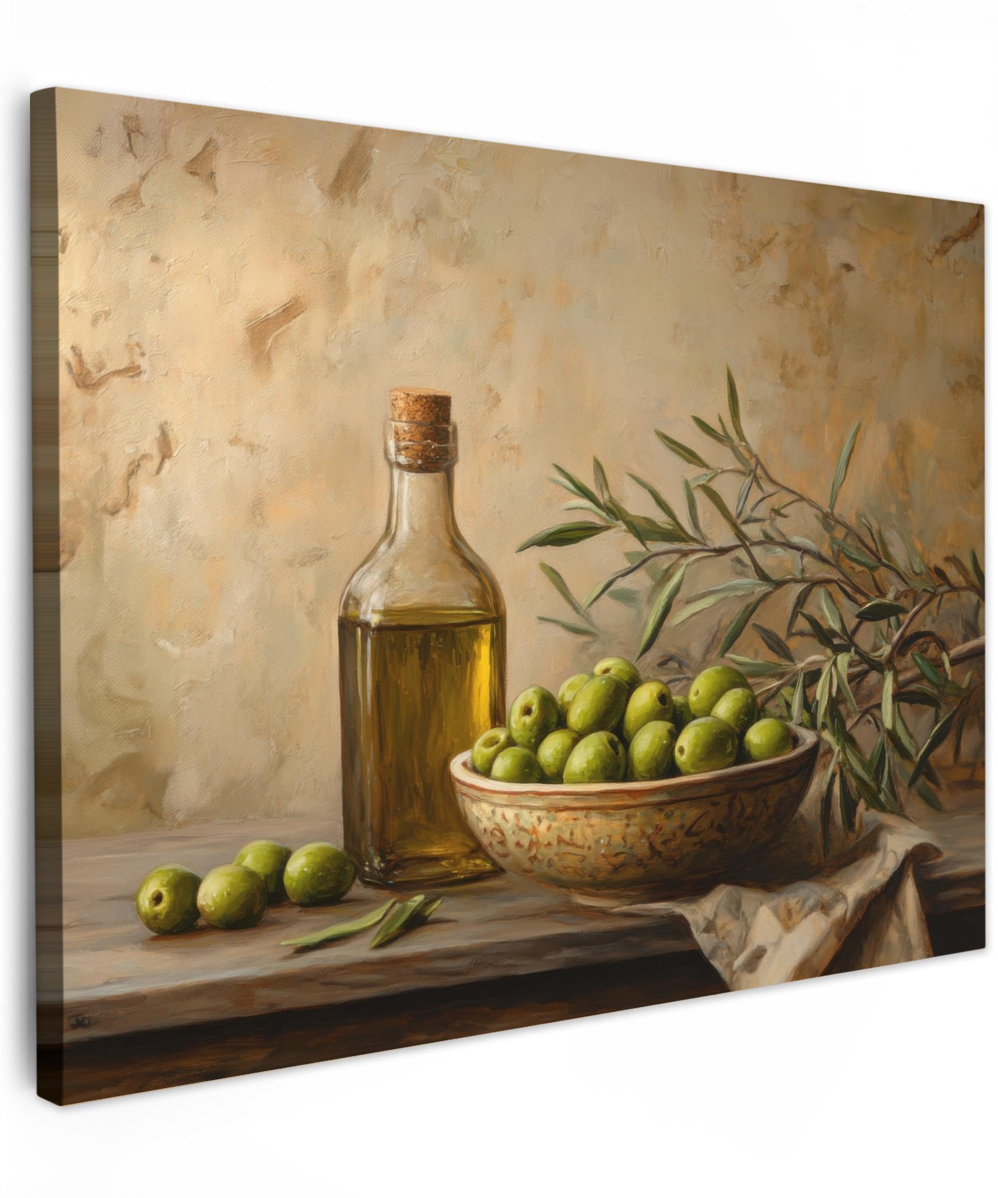 LEINWANDBILD Oliven - Stilleben - Vintage Wandbild 40x30 cm - Olivgrün, Textil (40/30cm) - MuchoWow