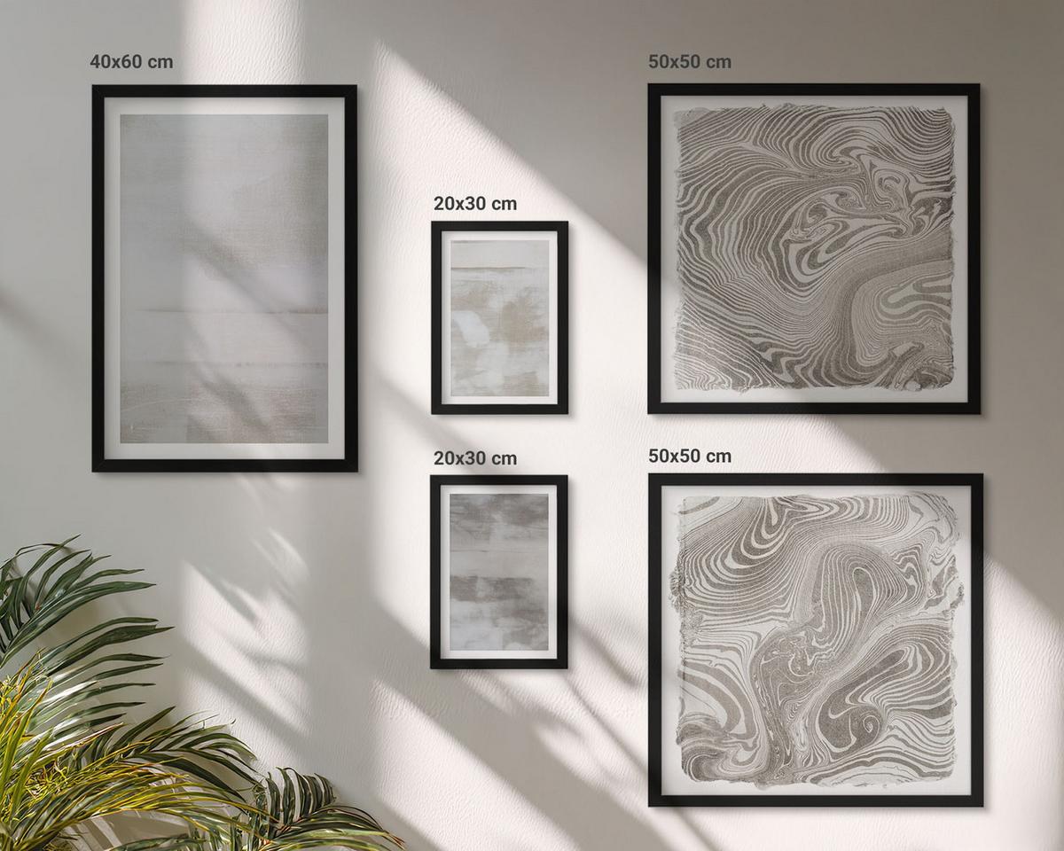 BILDER SET 5er Set - 50x50 cm & 20x30 cm & 40x60 cm Schwarzer Rahmen - Abgenutzte Texturen, moderner Stil - Schwarz, Kunststoff (40/60cm) - TULUP