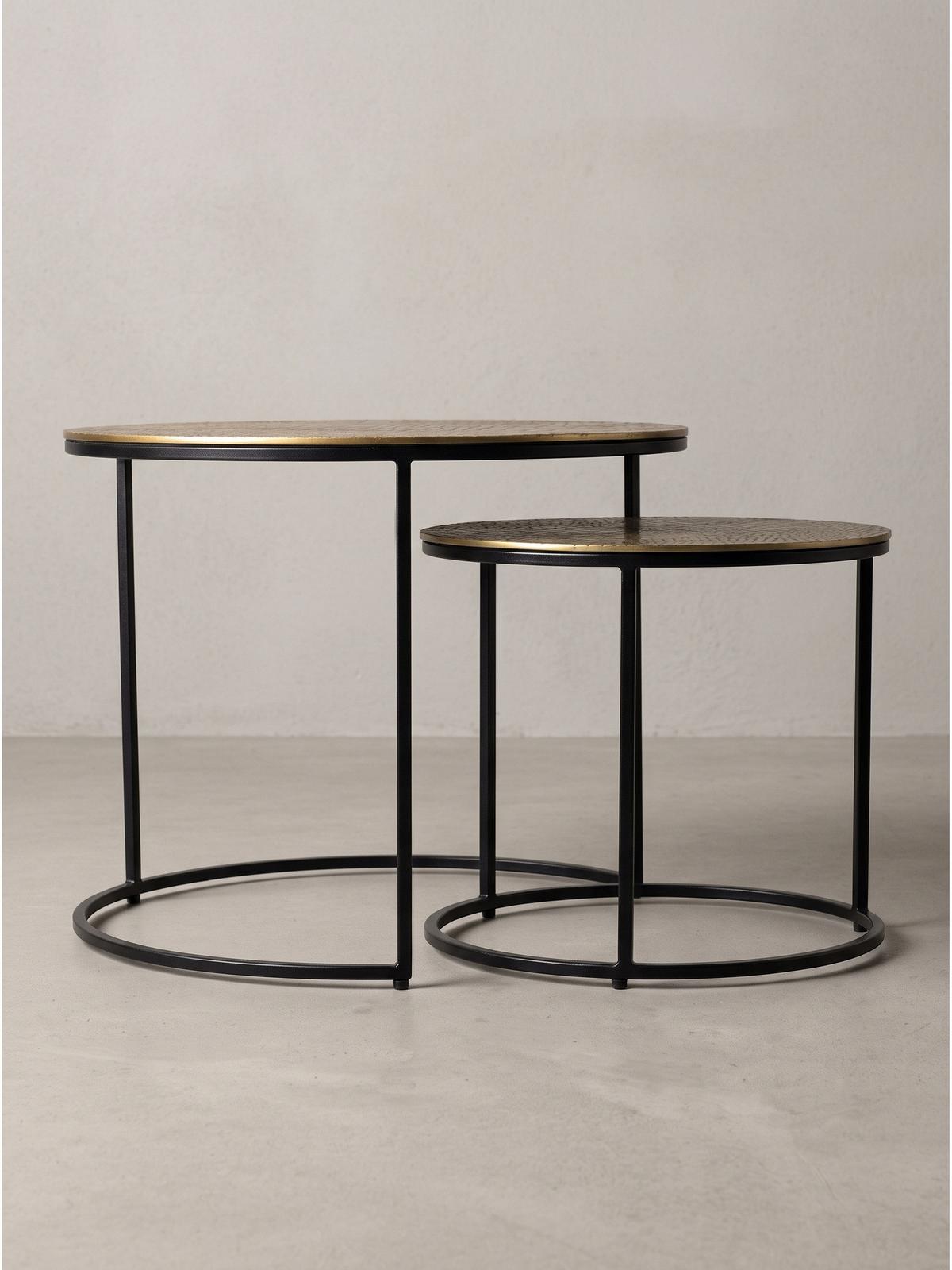 COUCHTISCHE 2er-Set VIENNE, Aluminium, handgefertigt, Gold, Ø 60 x 45 cm - Goldfarben/Schwarz, Metall (60/60/45cm) - KADIMA DESIGN