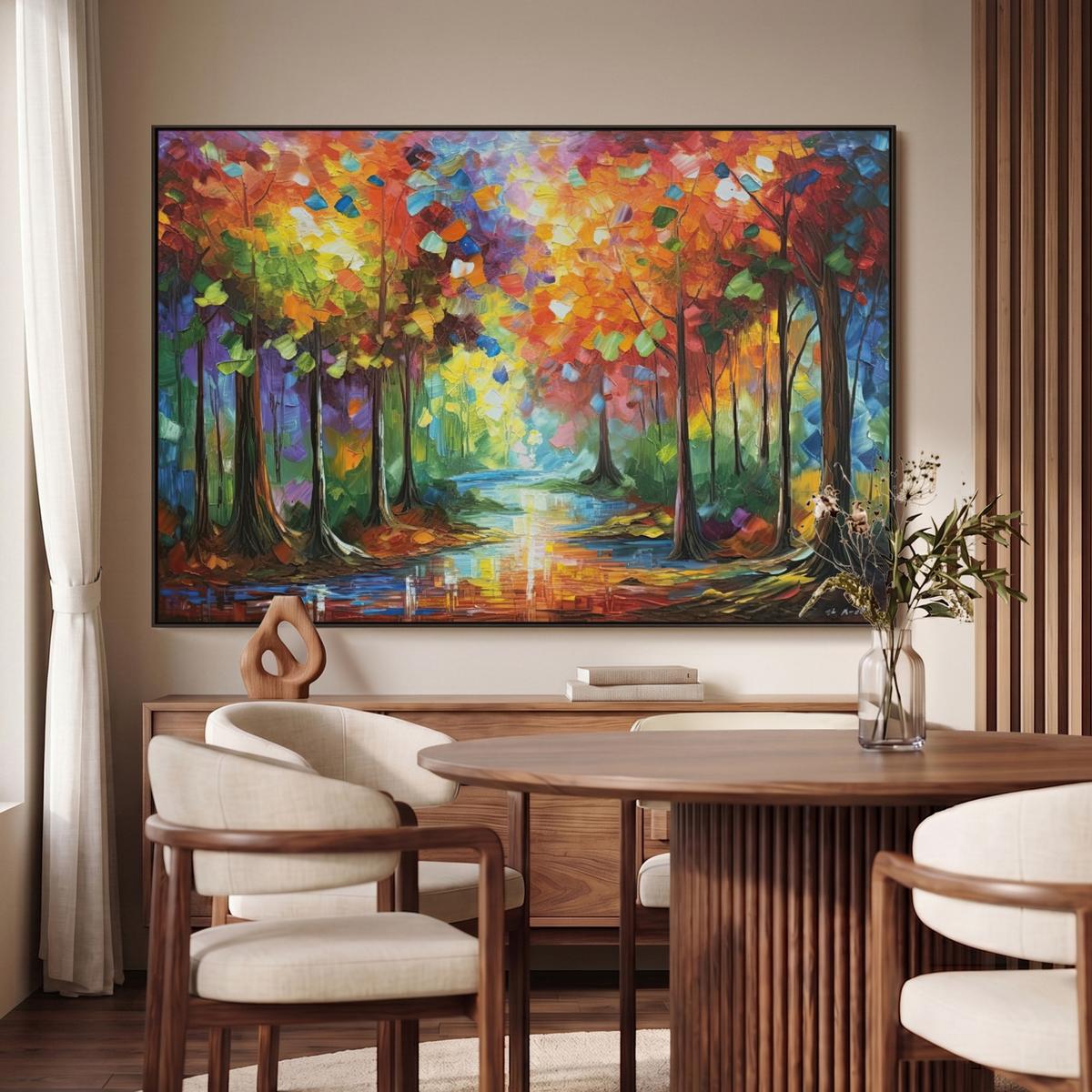 LEINWAND Bilder mit Rahmen - Landschaft - Wald - Farben - Natur - 120x80 - Multicolor, Textil (120/80cm) - MuchoWow