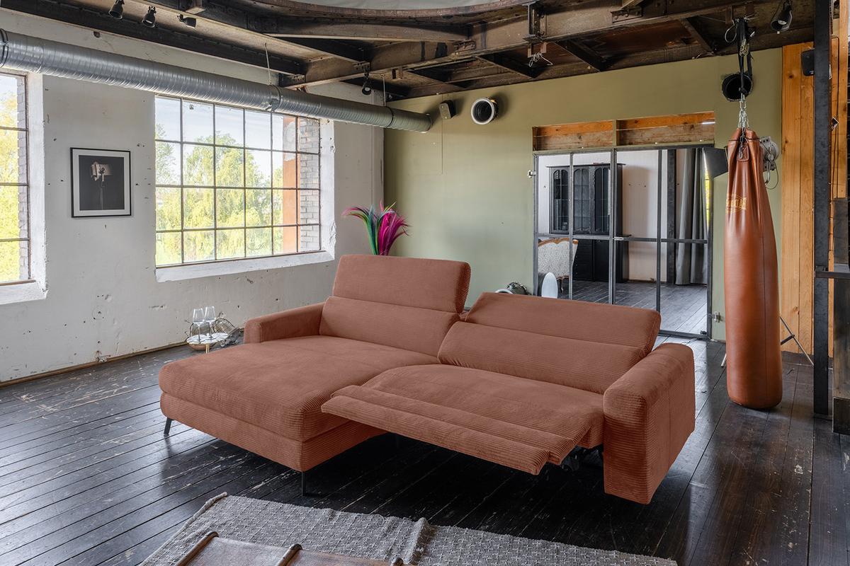 ECKSOFA LAISKA Braun Cord Relaxfunktion - Schwarz/Braun, Textil/Metall (282/177cm) - KAWOLA