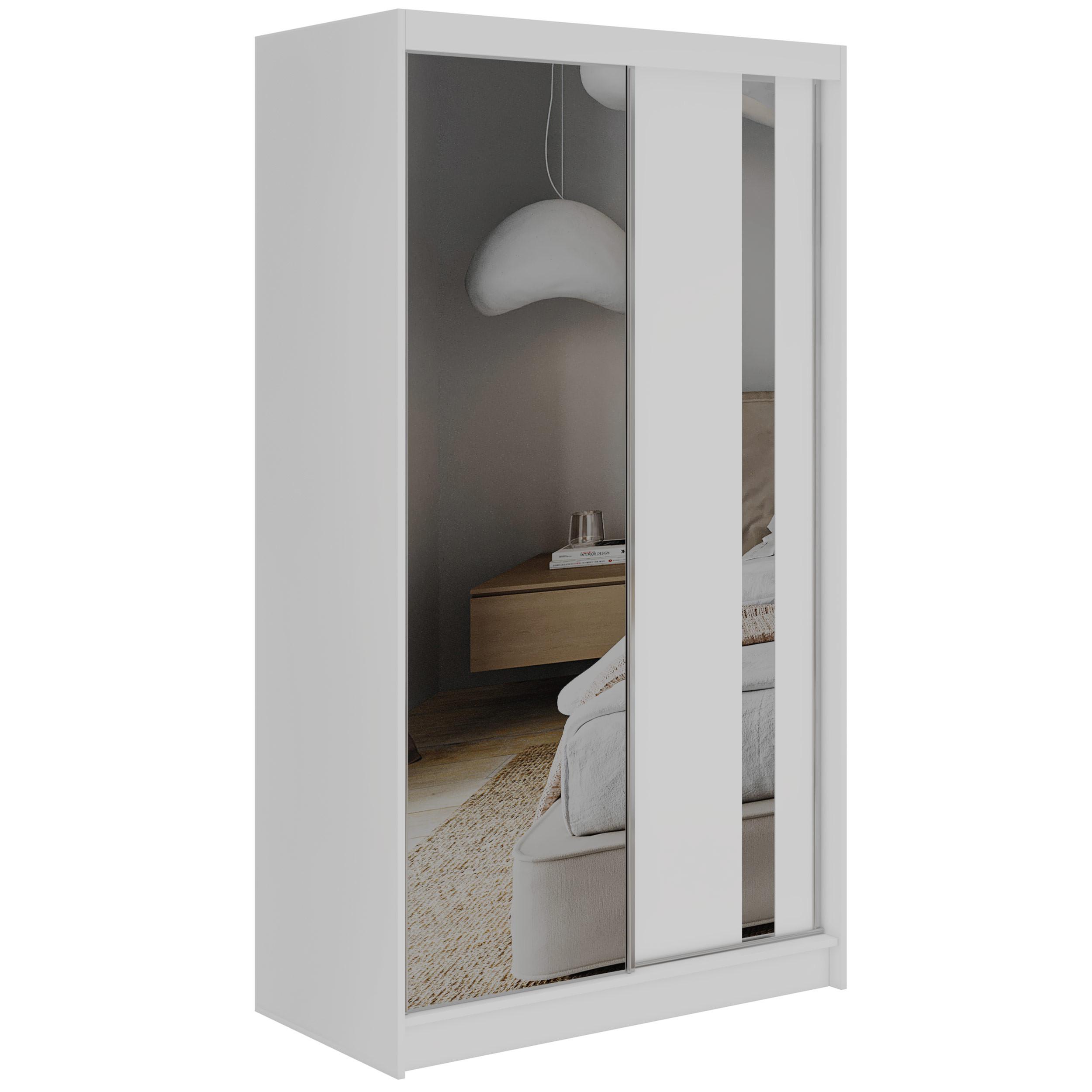 SCHWEBETÜRENSCHRANK mit Schubladen 120 - GRECJA - Weiß mit Spiegel - Alufarben/Weiß, Holzwerkstoff/Metall (120/216/61cm) - MKS