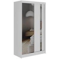 SCHWEBETÜRENSCHRANK 120 - GRECJA - Weiß mit Spiegel - Alufarben/Weiß, Holzwerkstoff/Metall (120/216/61cm) - MKS