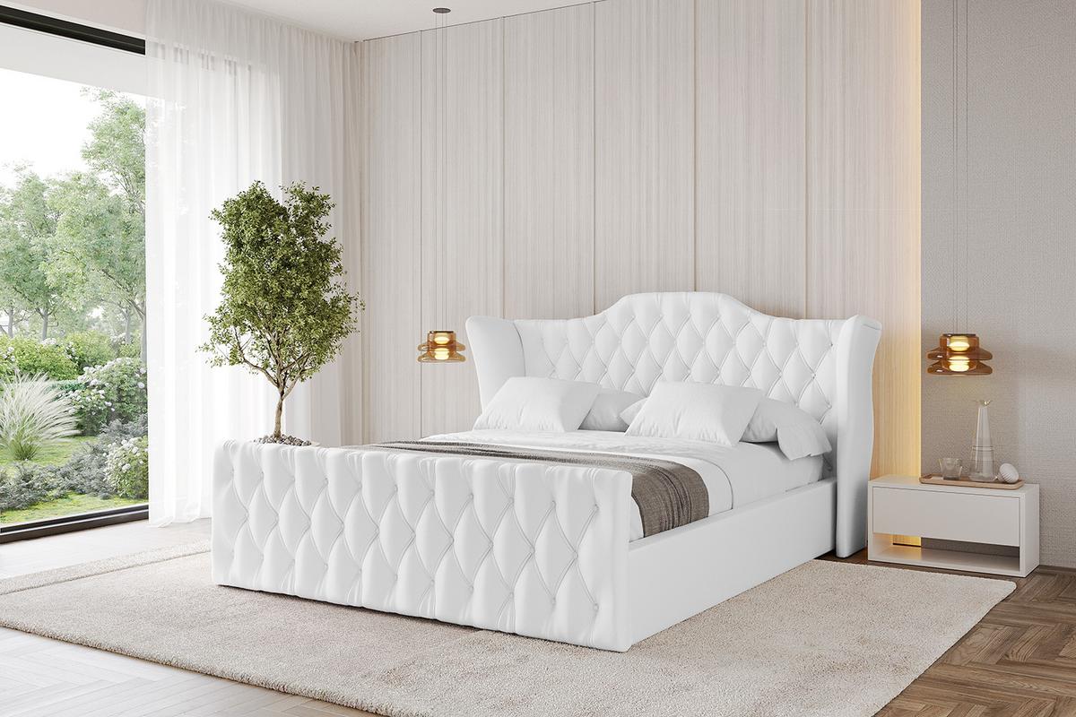 POLSTERBETT mit Bettkasten, Fußteil und Lattenrost, Boxbett ohne Matratze - ZORAN-Z 120x200 Weiß Kunstleder - Weiß Hochglanz, Holzwerkstoff/Textil (120/200cm) - ALTDECOR