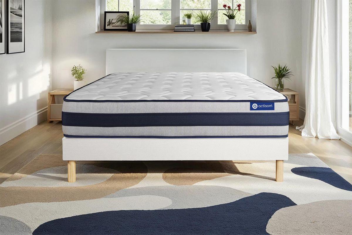 BETT Actiflex ergo Taschenfederkern und Memory-Schaum 80 x 200 cm h4 - Kit Bettgestell Weiß - Beige/Weiß, Karton/Holz (80/200cm) - ACTISOM