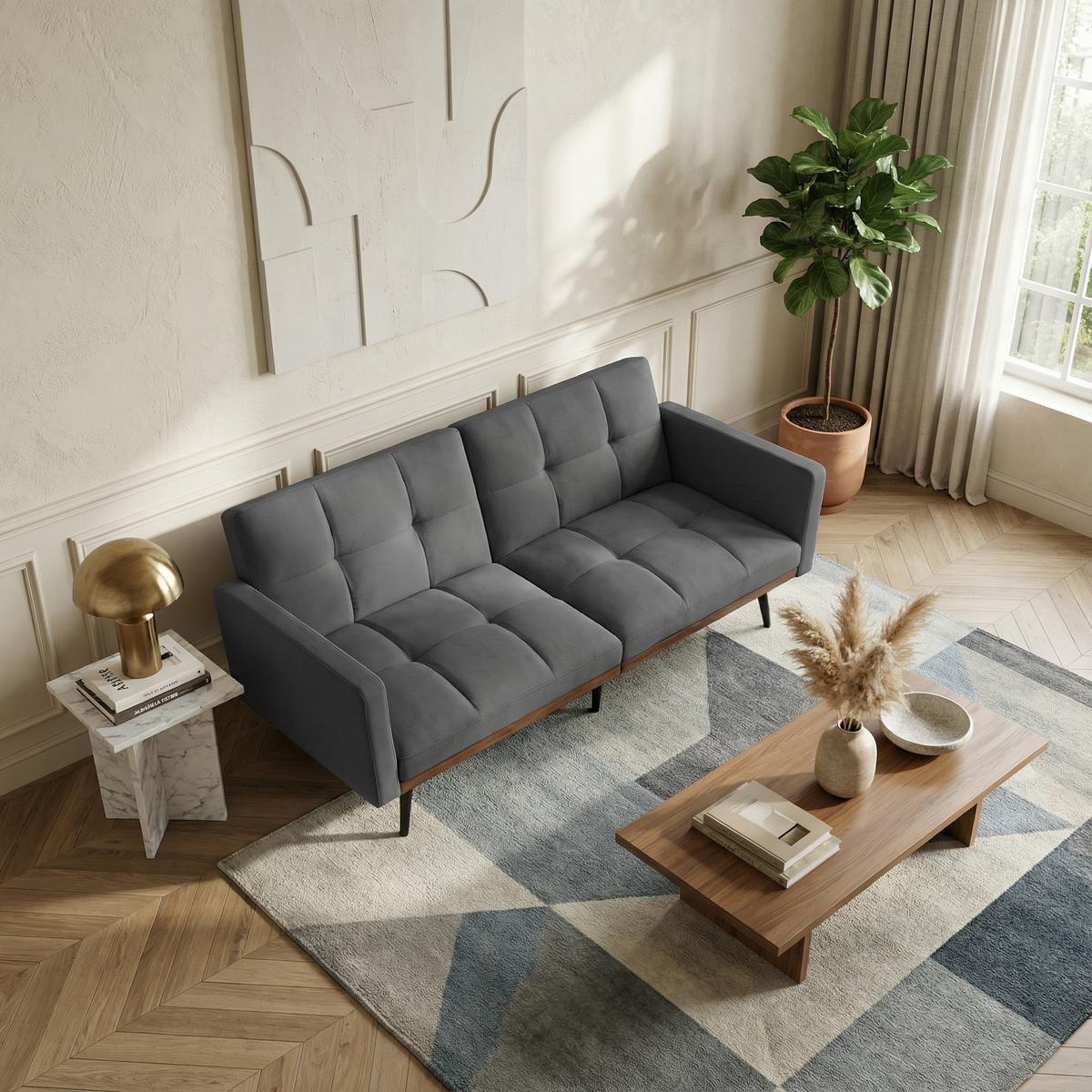 SCHLAFSOFA 146 cm Grau mit Bettfunktion & Leinen-Optik - Dunkelgrau, Textil (146/70/60cm) - Urban Meuble