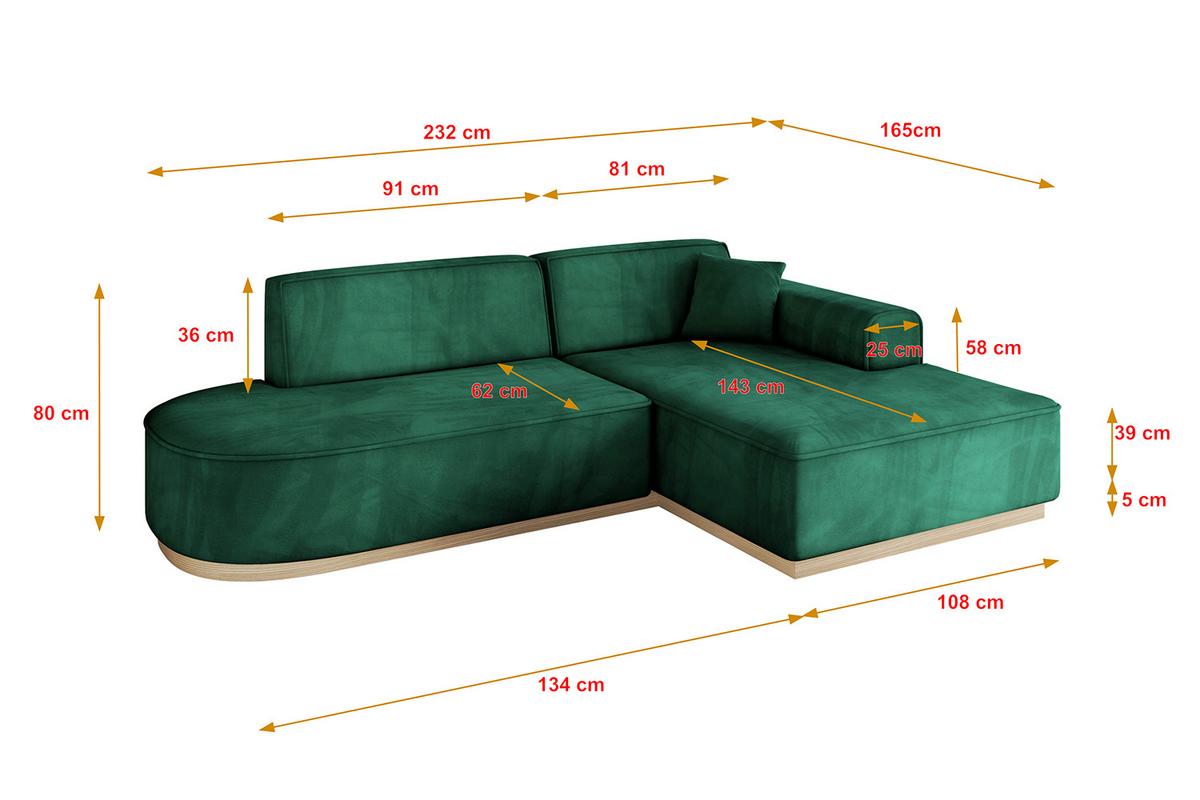 ECKSOFA Ottomane Rechts IREA-L1 - 232x165x80 cm Grün - Dunkelgrün, Holzwerkstoff/Textil (232/165cm) - ALTDECOR