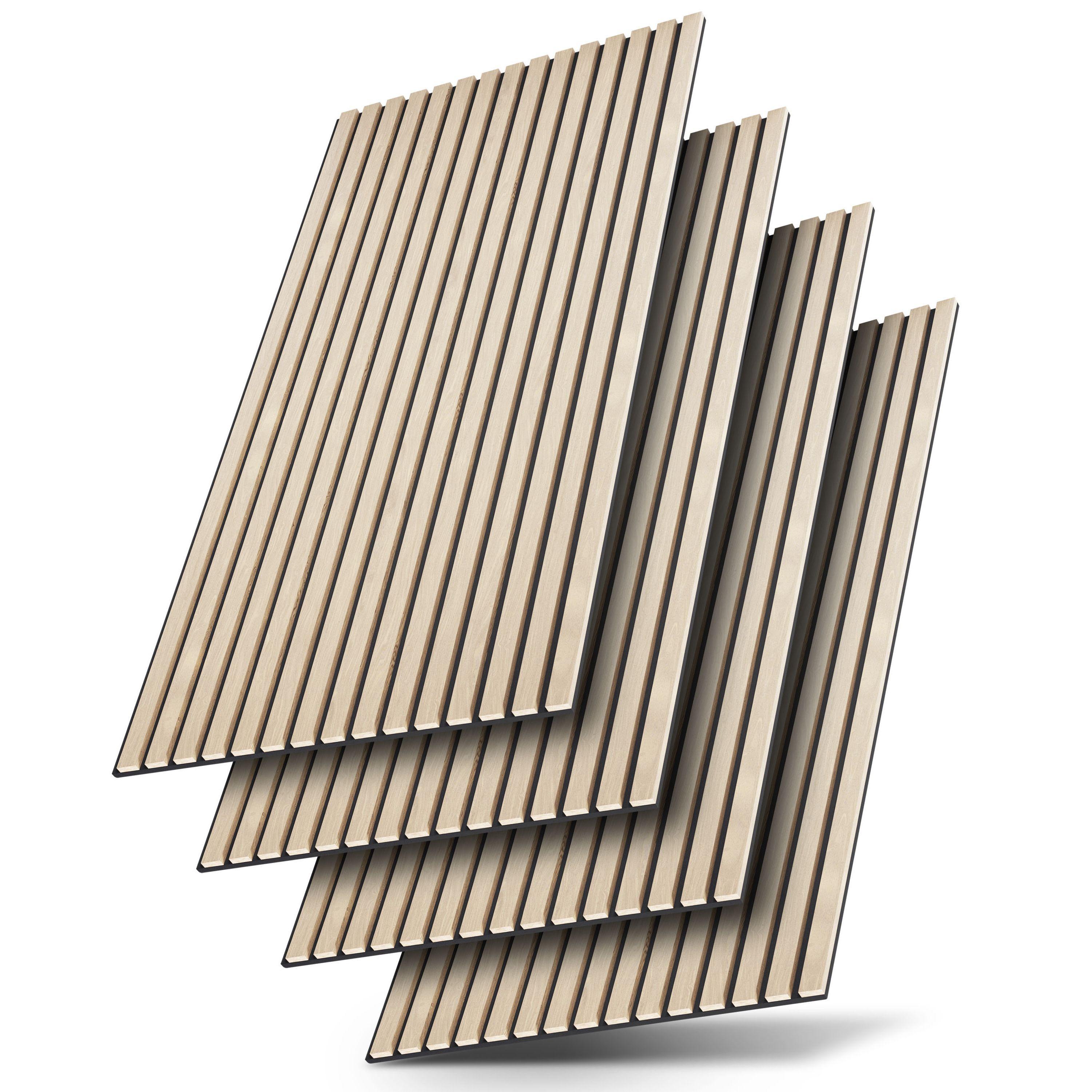 WANDPANEELE Akustik 120x60 cm Eiche Natur Hell (4er-Set) - Naturfarben, Holz (60/120/1.8cm) - Juskys