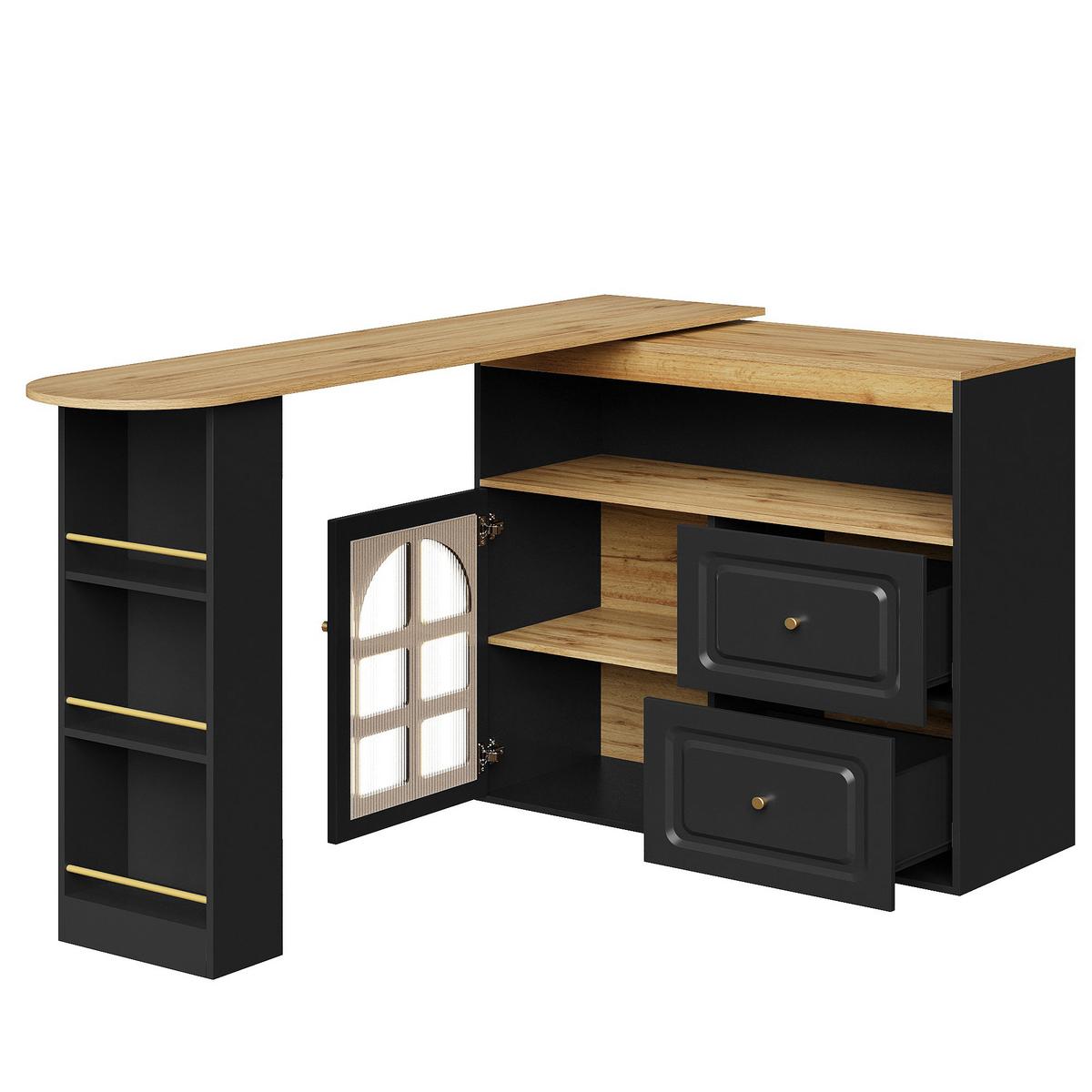 BARTISCH 360° Drehbar Schwarz Ausziehbar Sideboard mit Glastür & Schubladen - Schwarz, Holzwerkstoff (39/138/104cm) - Urban Meuble