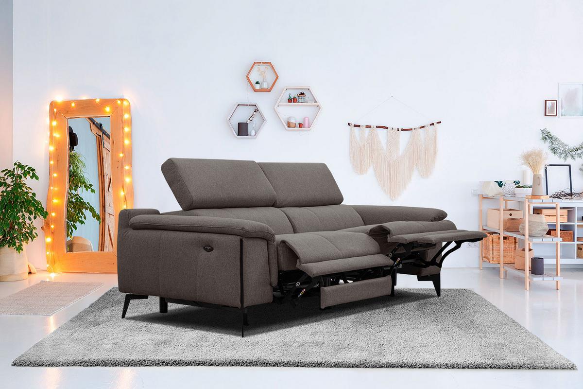 RELAXSOFA MATERA 3-Sitzer mit 2 Relaxfunktionen, braun - Schwarz/Braun, Holzwerkstoff/Textil (212/82/103cm) - Wozimo