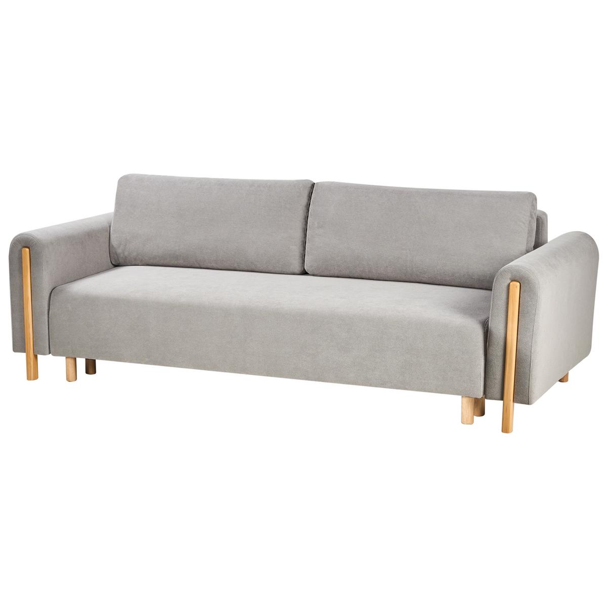 SCHLAFSOFA 3-Sitzer Stoff Grau mit Stauraum Kvam - Hellbraun, Textil (242/85/99cm) - Beliani