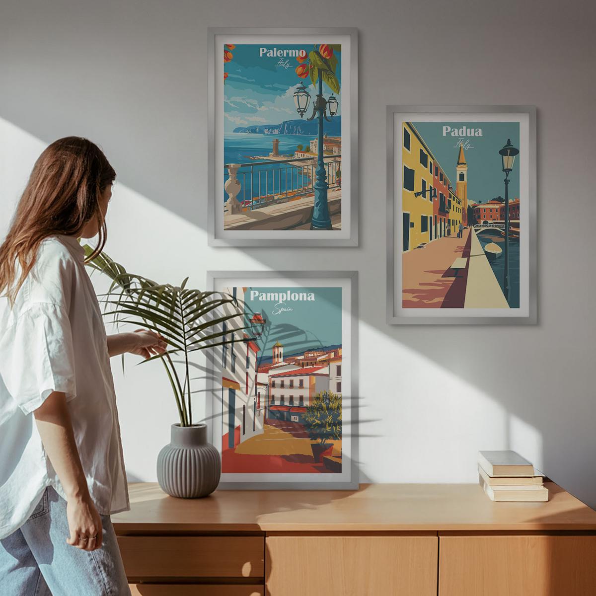 BILDER SET 3er Set - 40x60 cm Silberner Rahmen - Retro-Stadtillustrationen - Silberfarben, Kunststoff (40/60cm) - TULUP
