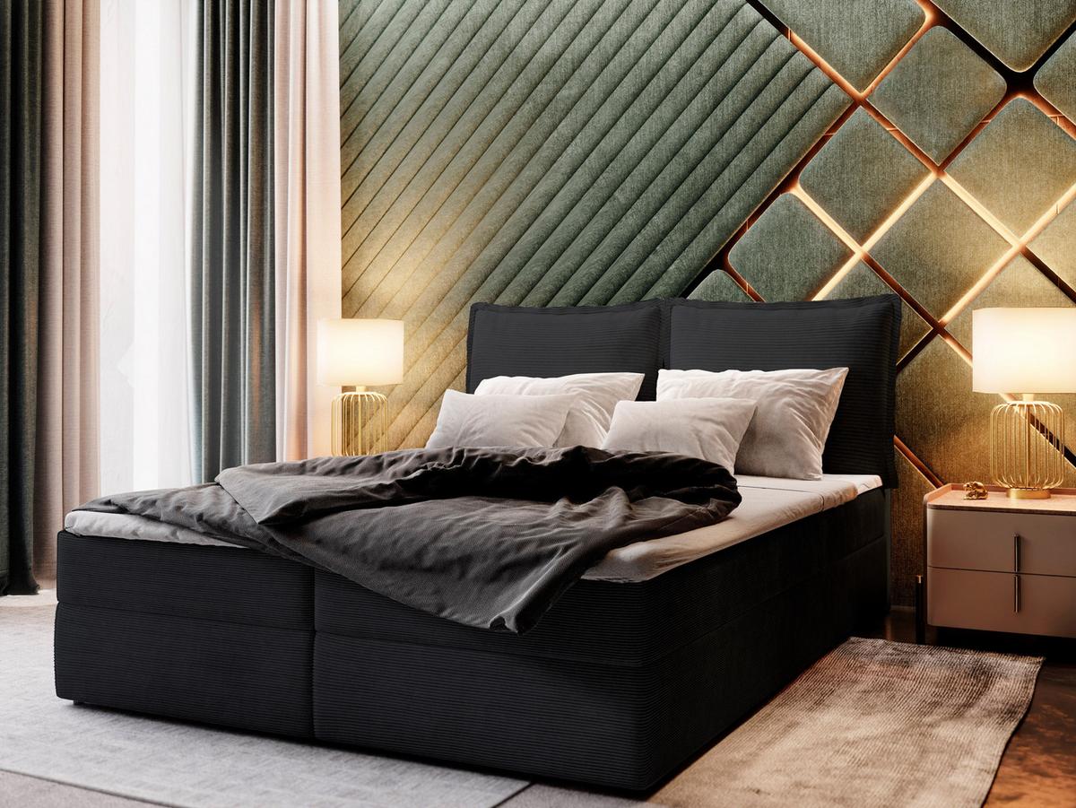 BOXBETT LENTE 160x200 cm mit Matratze und Topper - Schwarz - Schwarz, Holz (160/200cm) - MASSENO