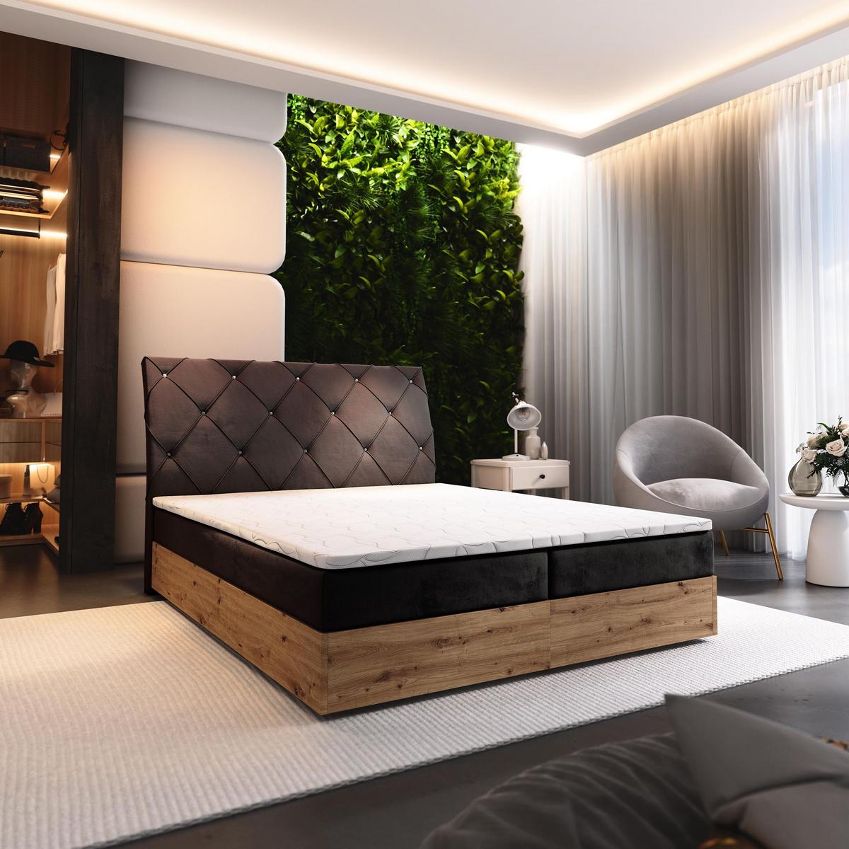 BOXBETT VELLANO 180x200 cm mit Matratze und Topper - Braun - Braun, Holz (180/200cm) - MASSENO